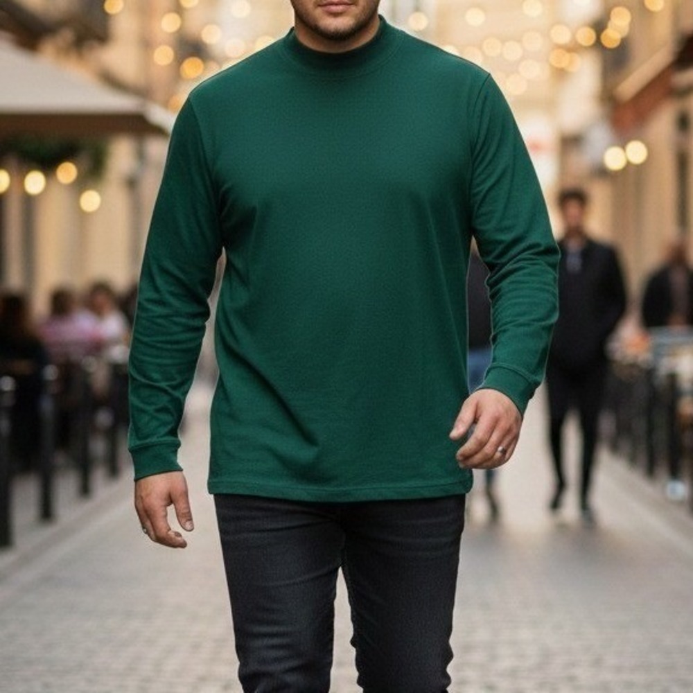 Lyndon Sport New Mens XXL Green Mock Neck Long Sleeve Shirt 100% Cotton Layering